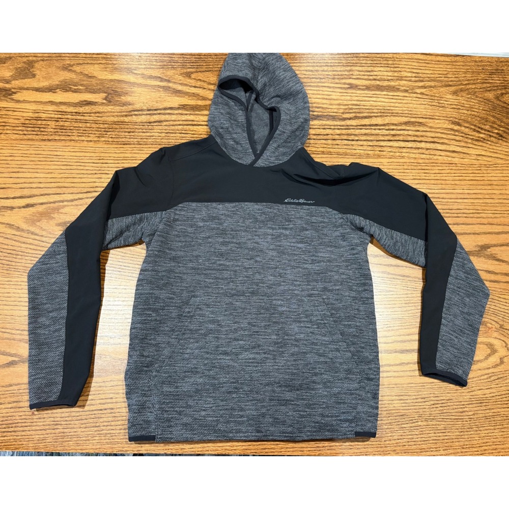 Eddie Bauer Mens FreeDry Hoodie Grey Black Performance Fleece Pullover Medium